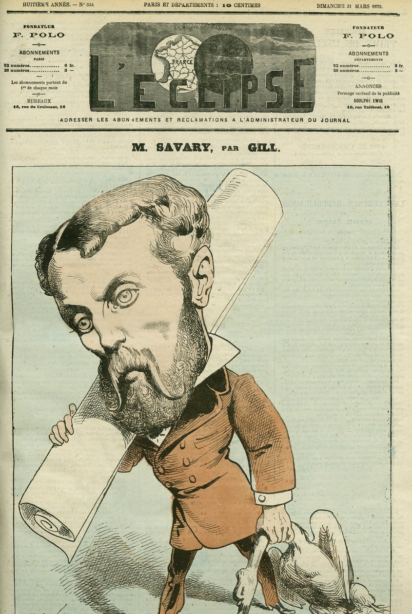 Portrét Charlese Savaryho (1845-89), francouzského politika a obchodníka, byl také novinářem v Kanadě. Obálka v “”L