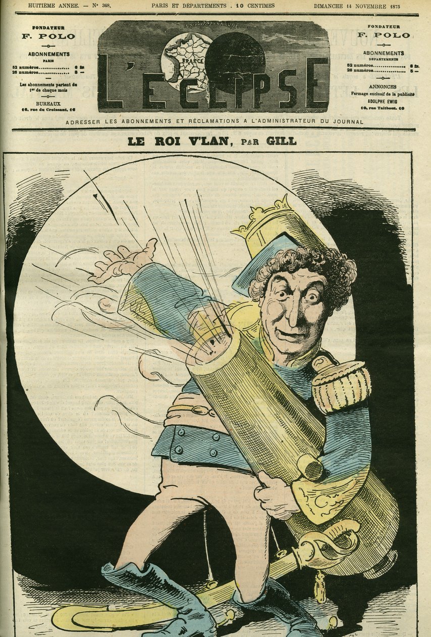 Portrét Christiana (1821-1889), francouzského zpěváka, v roli krále Vlana ve hře Jacquese Offenbacha „Le voyage dans la lune“. Obálka “”L