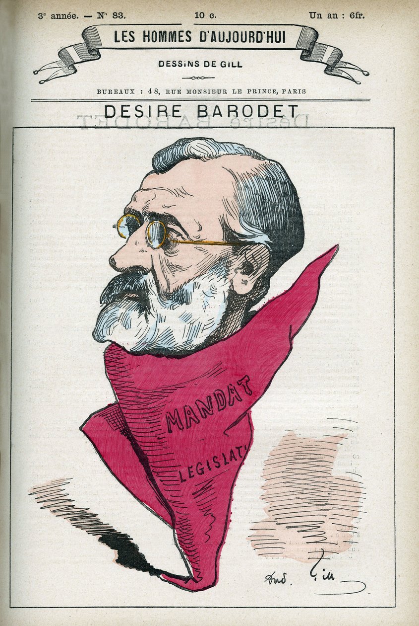 Portrét Desire Barodet (1823-1906), francouzský učitel a politik, v letech 1896 až 1900 byl senátorem za Seinu. Cartoon by Gill, Paris. od Andre Gill