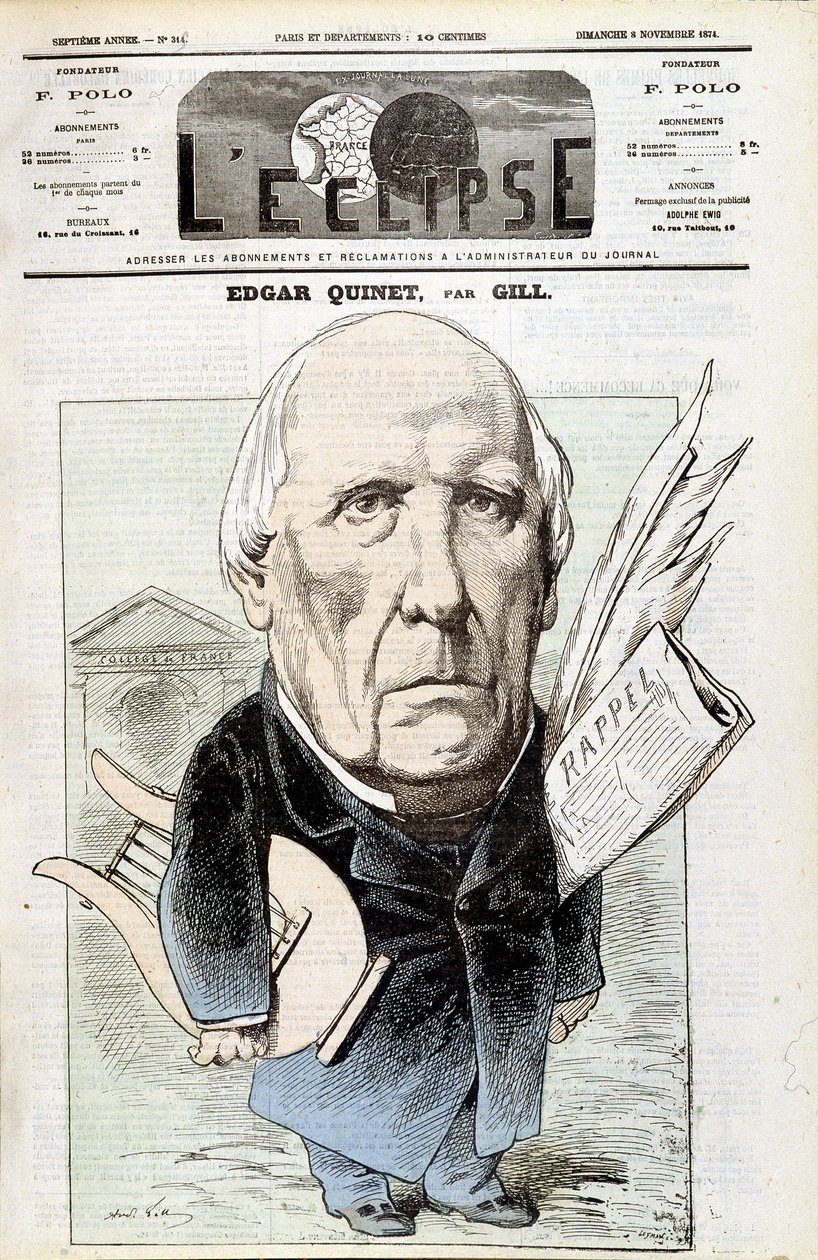 Portrét Edgara Quineta, francouzského historika (1803-1875). V L