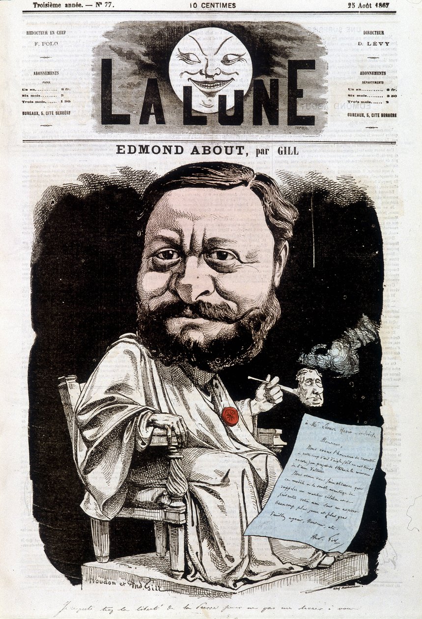 Portrét Edmonda Abouta, francouzského spisovatele (1828-1885). V La lune, 25.08.1867. Karikatura od Gilla. od Andre Gill