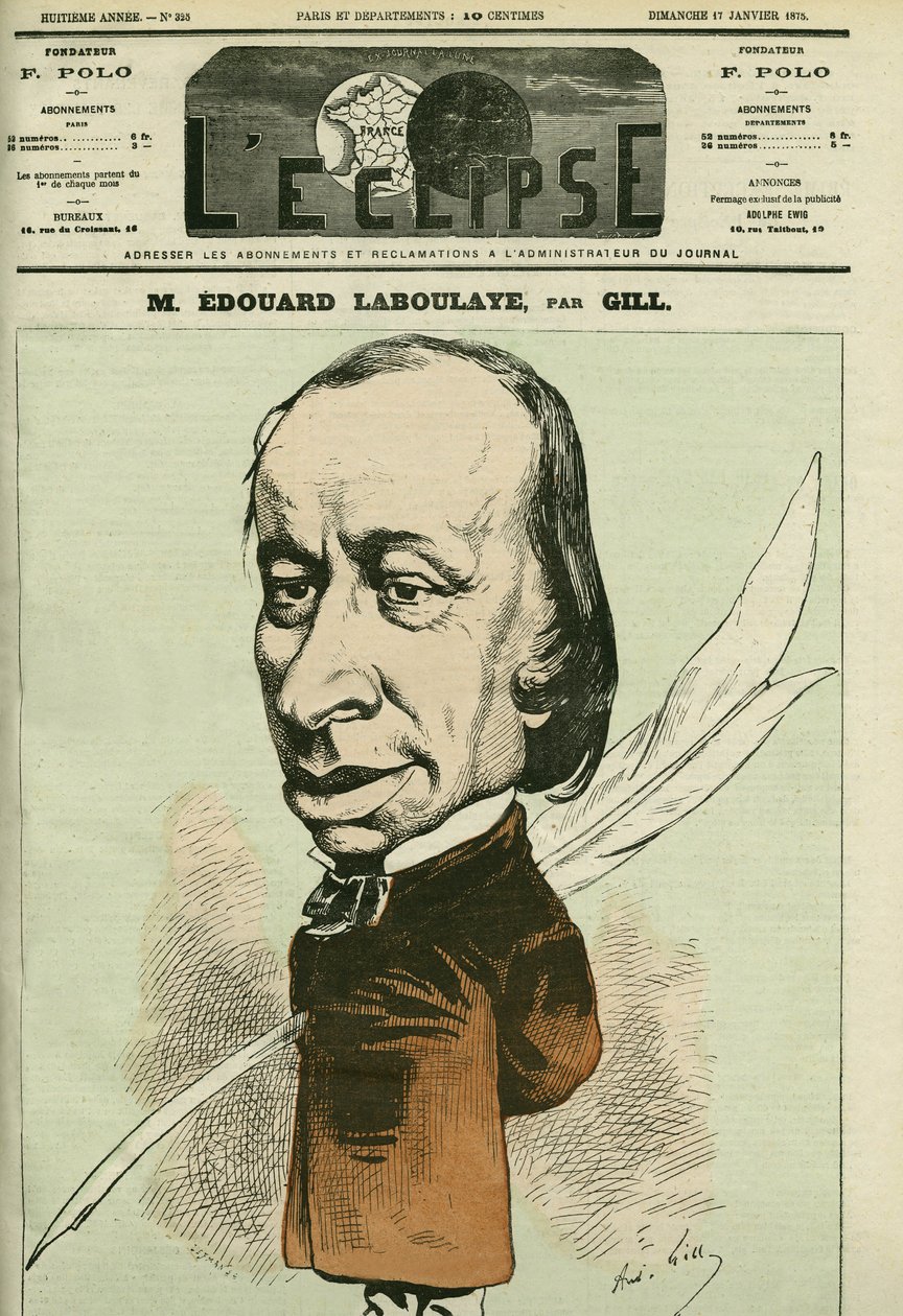 Portrét Edouarda René de Laboulaye (1811-1883), francouzského právníka, básníka a politika, byl také vynálezcem Sochy svobody. Obálka v “”L