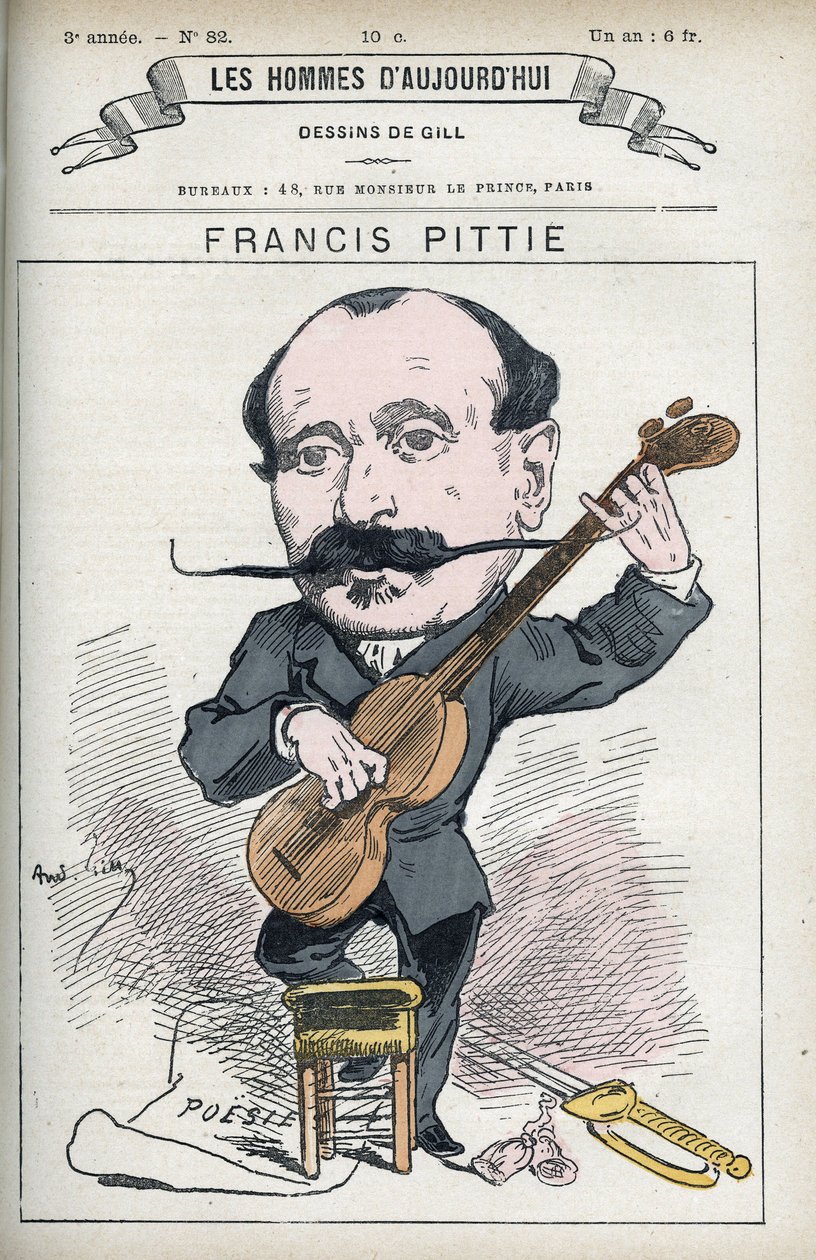 Portrét Francise Pittieho, francouzského básníka. Karikatura Gill, Paříž. od Andre Gill