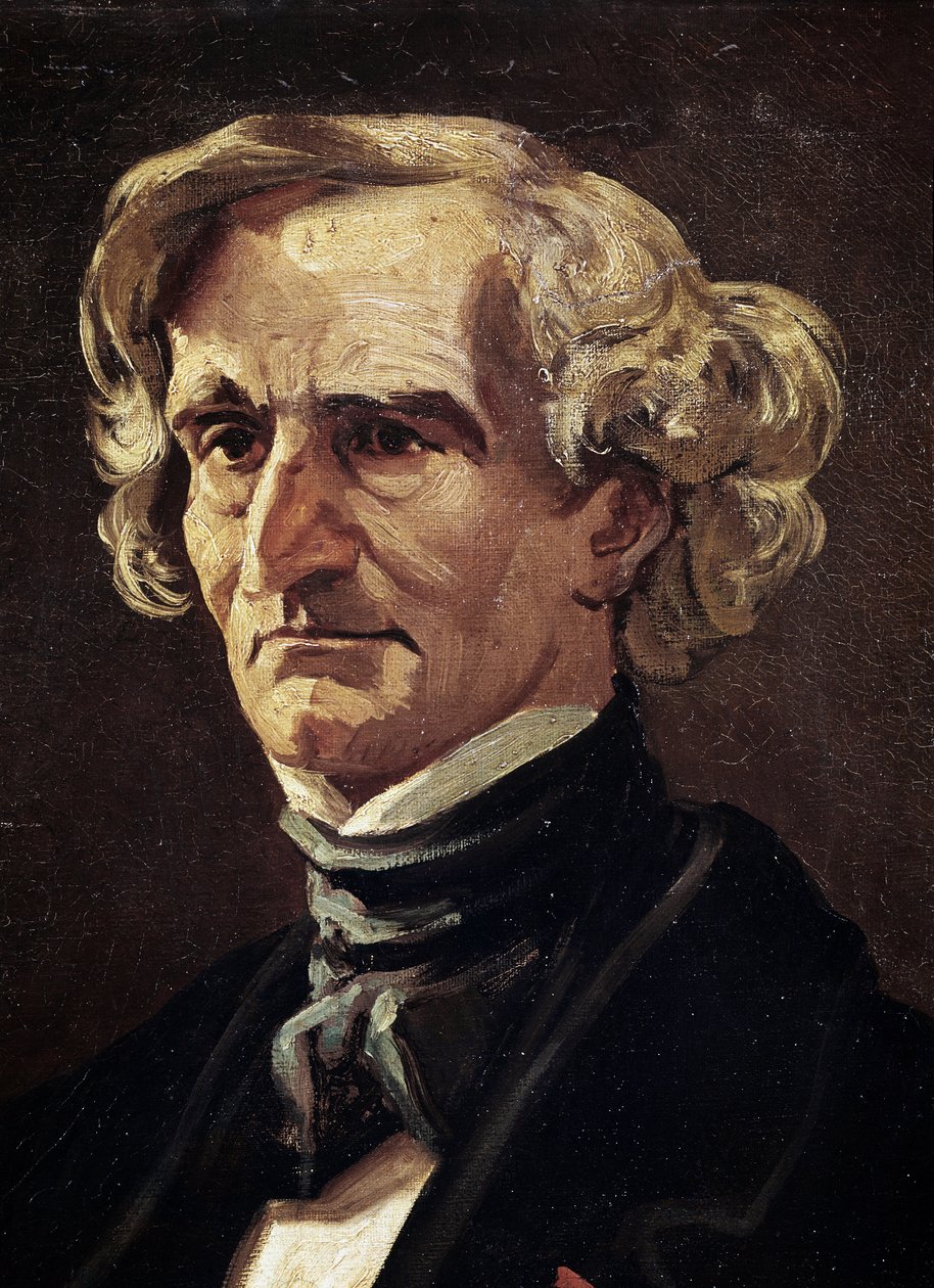 Portrét Hectora Berlioze, francouzského skladatele, detail (olej na plátně od Andre Gill
