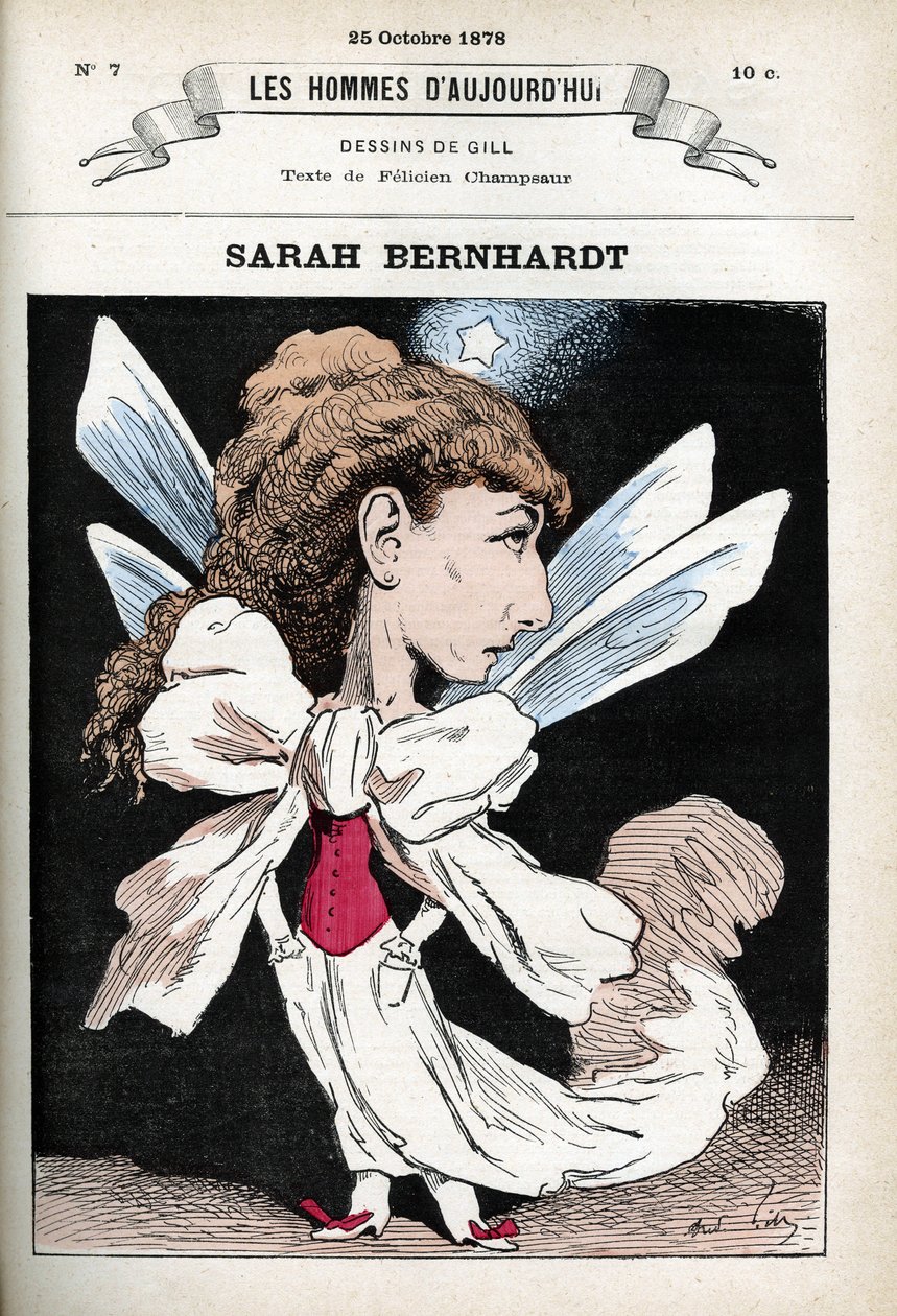 Portrét Henriette Rosine Bernard dit Sarah Bernhardt (1844-1923), francouzské divadelní herečky. Cartoon od Gill, Paříž. od Andre Gill