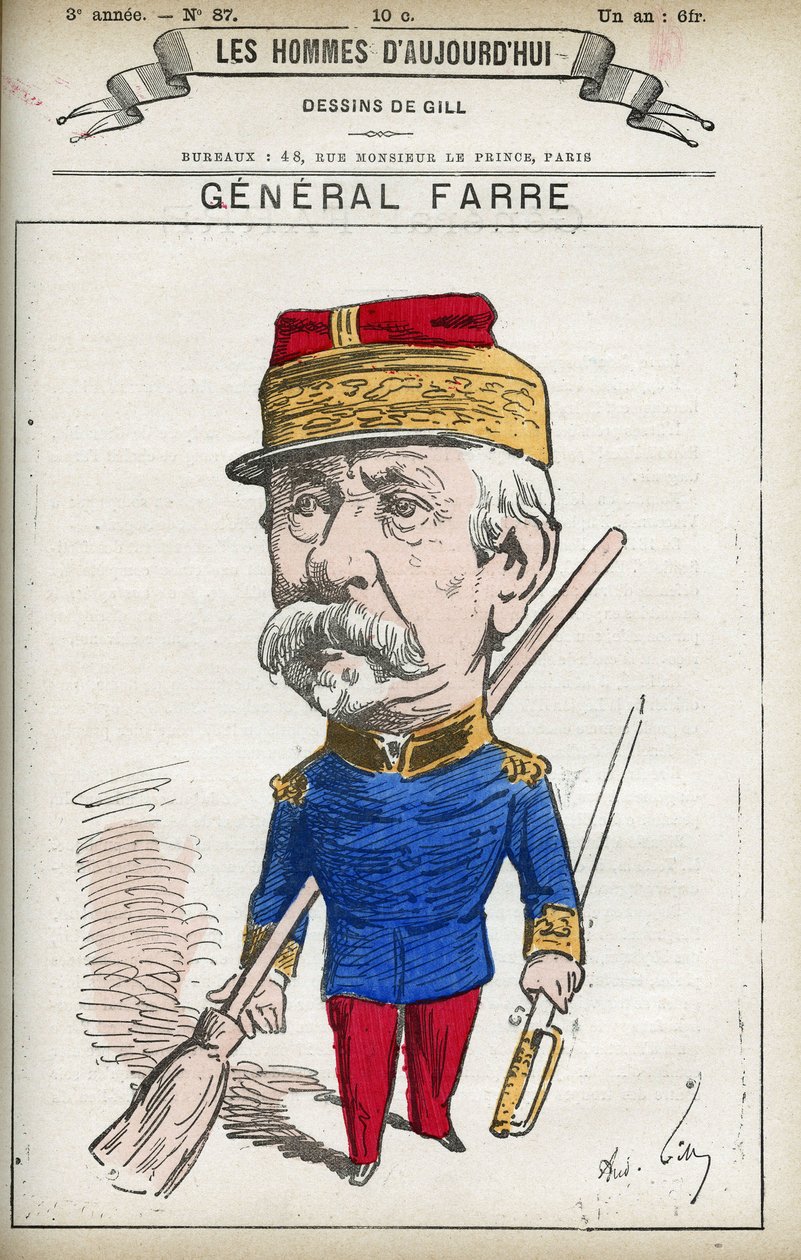 Portrét Jean Joseph Frederic Albert Farre (1816-1887), francouzský voják, v roce 1870 byl jmenován generálem a ministrem války. Cartoon od Gill, Paříž. od Andre Gill