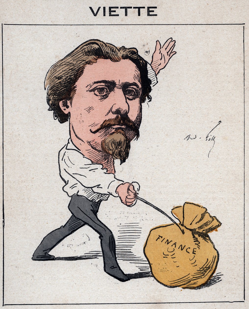 Portrét Jules Francois Viette (1843-1894) francouzský politik - Karikatura Andre Gill, v „Les Hommes d