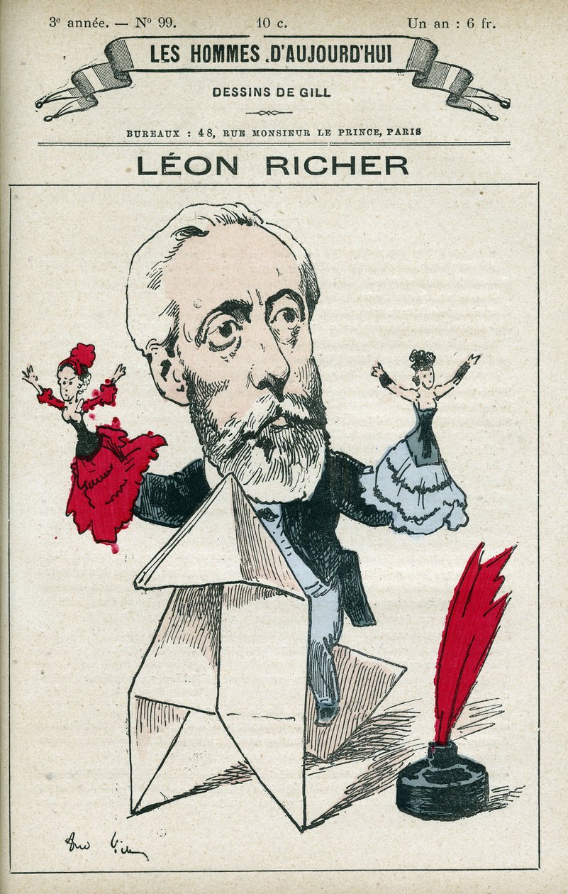 Portrét Leona Richera (1824-1911), francouzského novináře a intelektuála, v roce 1882 založil Asociaci pour le droit des femmes a francouzskou Ligue pour le droit des femmes. Cartoon by Gill, Paris. od Andre Gill