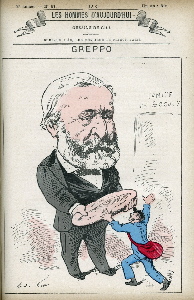 Portrét Louise Greppa (1810-1888), francouzského politika, byl zástupcem Rhony a Seiny. Cartoon od Gill, Paříž. od Andre Gill