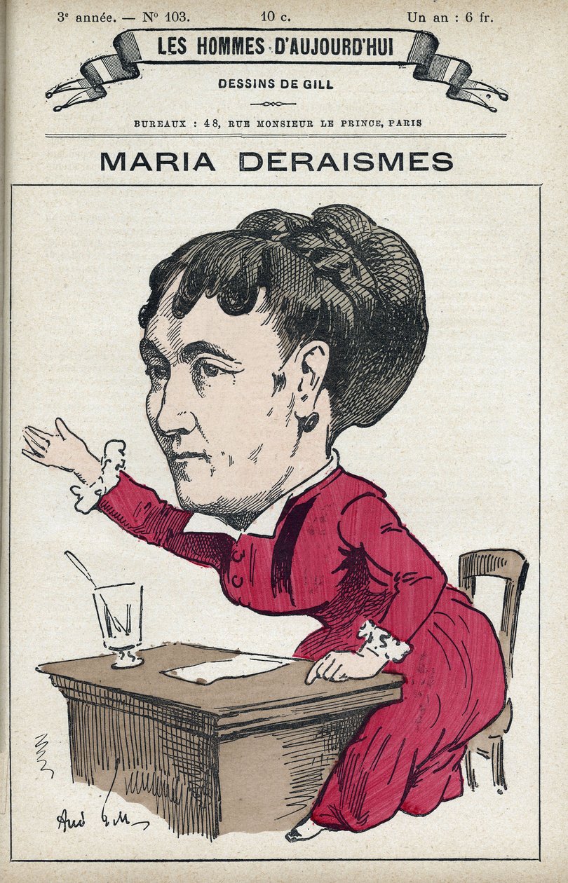 Portrét Marie Deraismes (1828-1894), francouzské ženy a feministky, založila s Leonem Richerem, Louise Michel a Paule Minck v roce 1869 Asociaci pour le droit des femmes. Cartoon by Gill, Paris. od Andre Gill