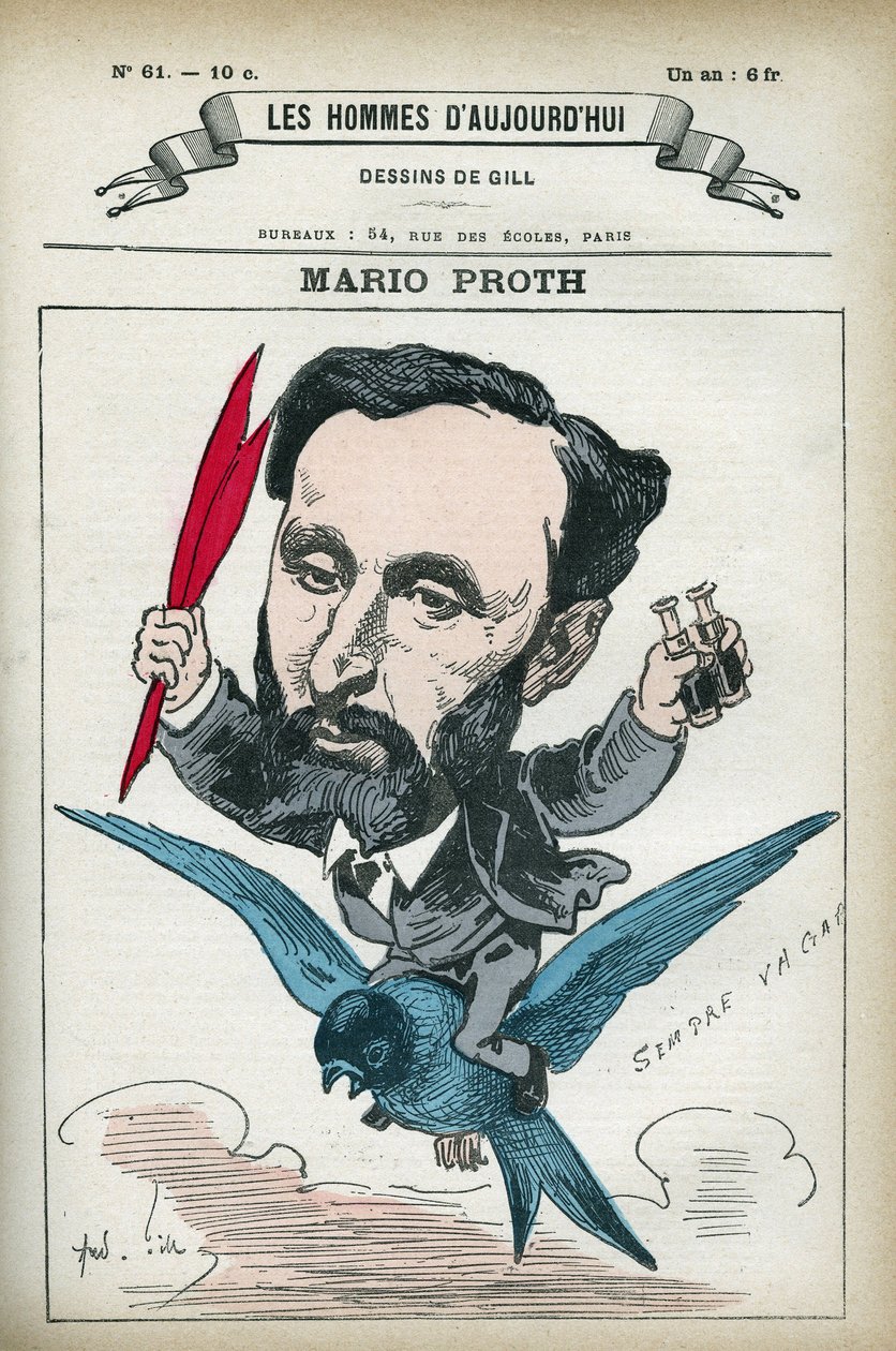 Portrét Maria Protha (1832-1891), francouzského spisovatele, literárního kritika a publicisty. Cartoon od Gill, Paříž. od Andre Gill
