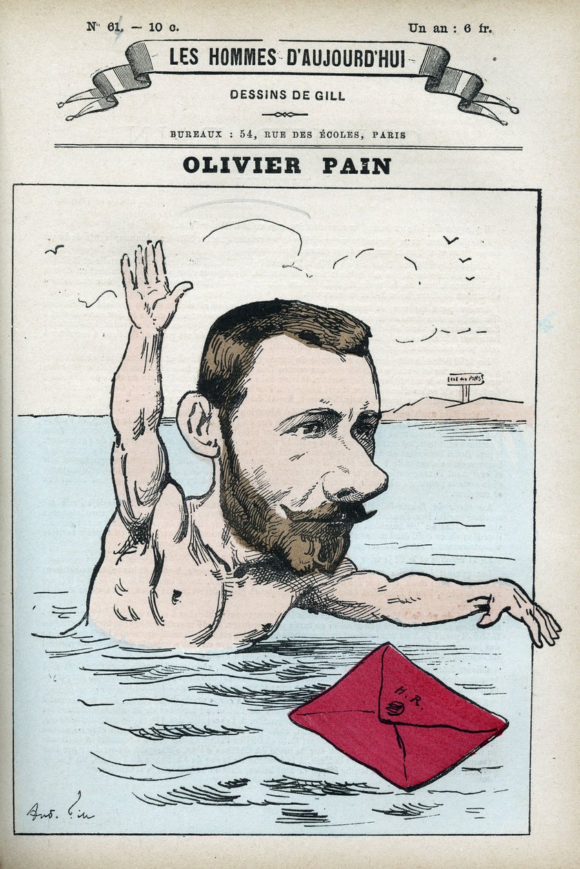 Portrét Oliviera Paina, francouzského a komunardského politika, byl společníkem bagna a útěkem Henriho Rocheforta (1831-1913). Cartoon od Gill, Paříž. od Andre Gill