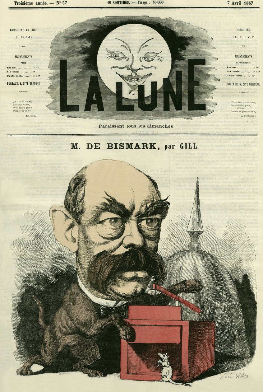 Portrét Otto von Bismarcka (1815-1898), německého kancléře. Cartoon by Gill, v "The Moon", 7. dubna od Andre Gill