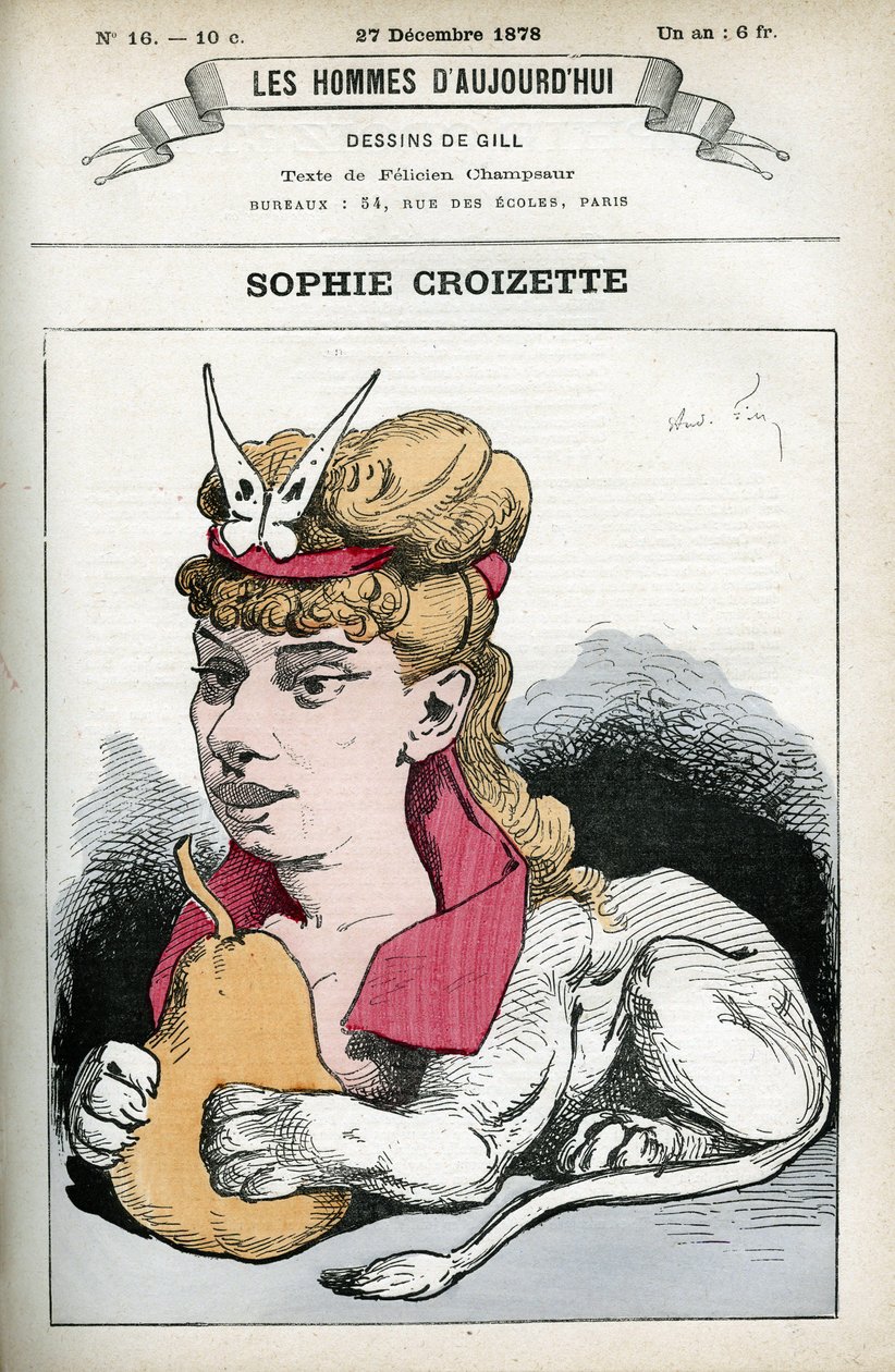 Portrét Sophie Croizette, francouzské divadelní herečky. Karikatura Gill, Paříž. od Andre Gill