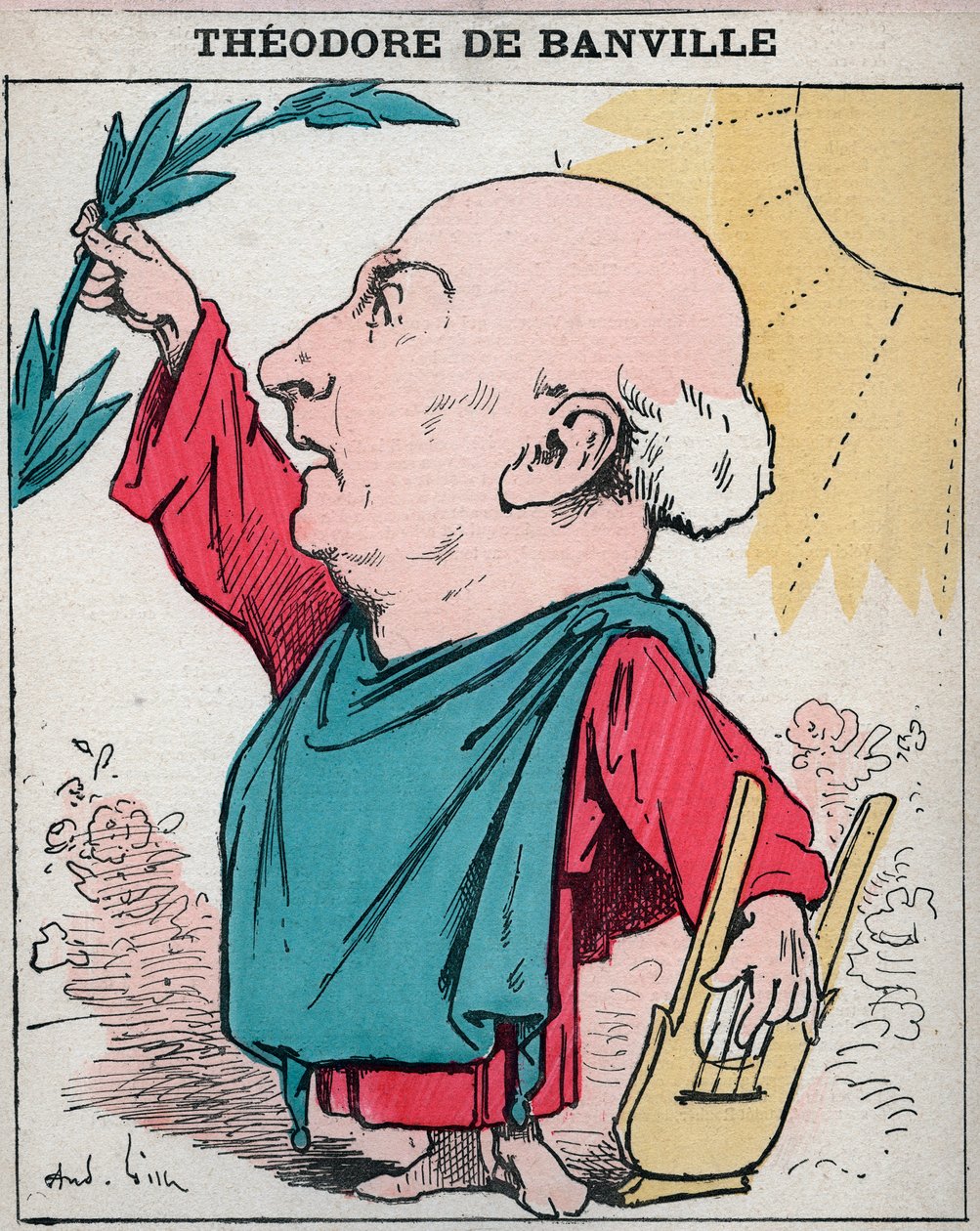 Portrét Theodora de Banville (1823-1891), francouzský básník - kreslený film Andre Gill v „Les Hommes d