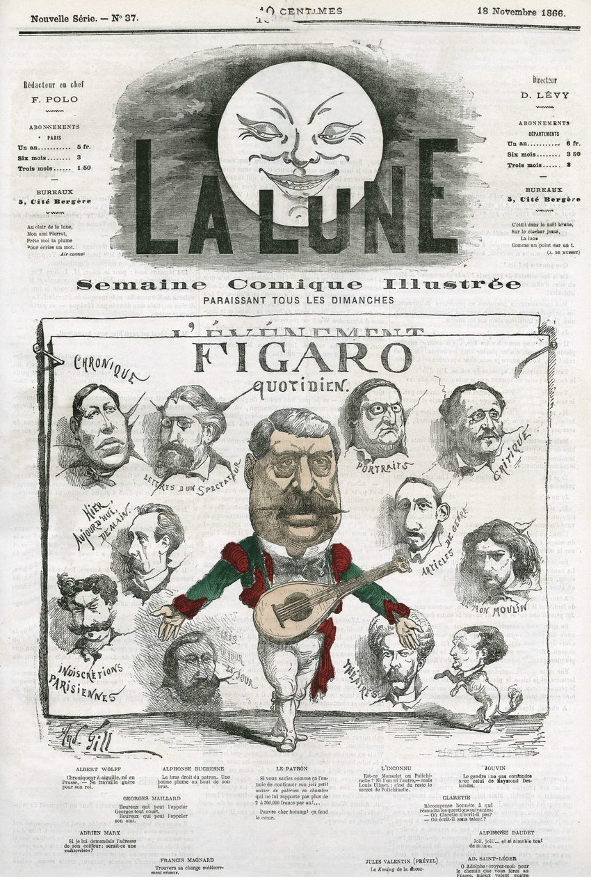 Portrét novinářů „Figaro Quotidien““. Cartoon od Gill, v "The Moon", 18. listopadu od Andre Gill