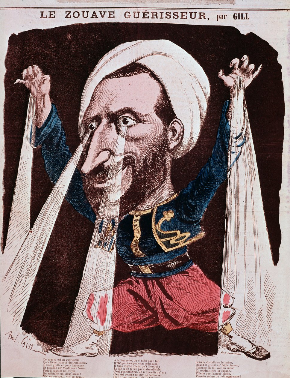Portrét léčitele Jacoba zvaného zouave Jacob (rytina od Andre Gill