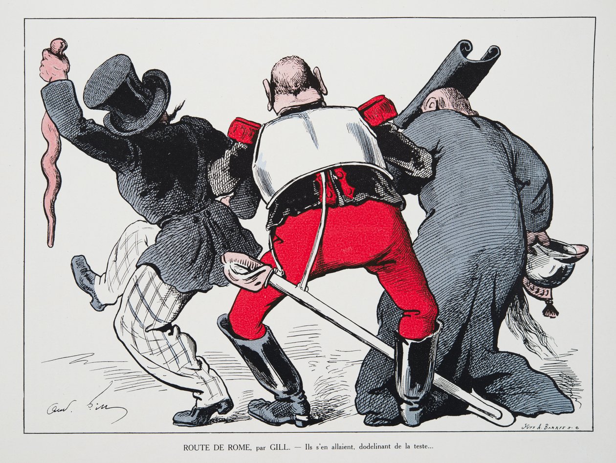 Trasa do Říma - šli, přikyvovali ze zkoušky, z Dějin třetí republiky, sv. I, Politické dějiny, nakl. 1933 od Andre Gill