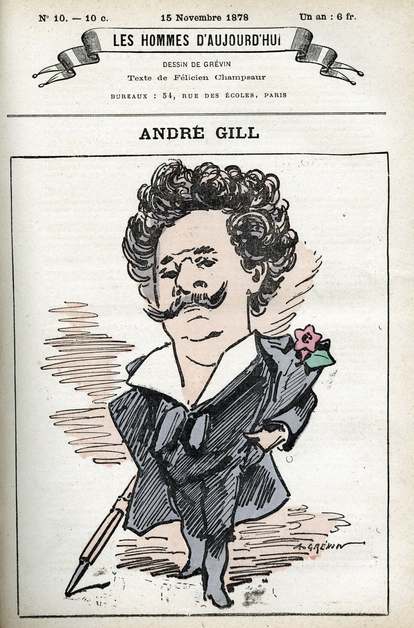 Autoportrét Andre Gilla (1840-1885), francouzského kreslíře a ilustrátora. Karikatura v „Muži dneška“ od Andre Gill
