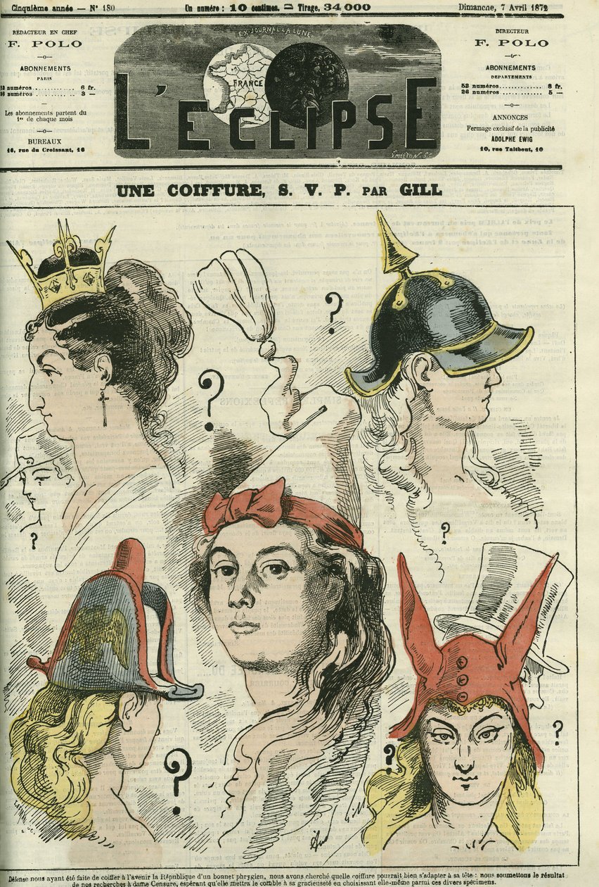 Měl by být účes, prosím, republika stylizován do roajalisty, pruského, bonapartistického nebo revolučního podle cenzury? Obálka „“L