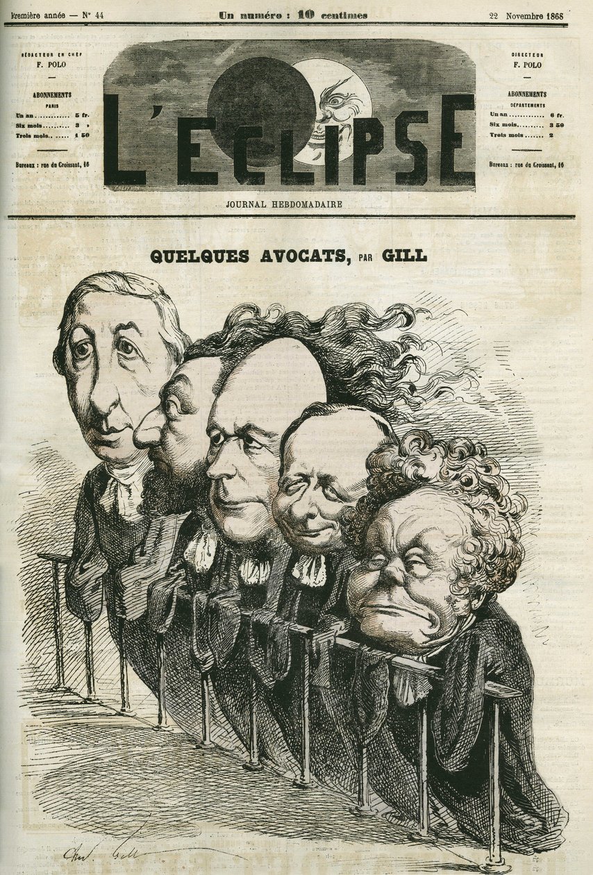 Někteří právníci, Emmanuel Arago (1812-1896), Leon Gambetta (1838-1882), Jules Grevy (1807-1891), Laurier a Adolphe Cremieux (1796-1880). Obálka “”L
