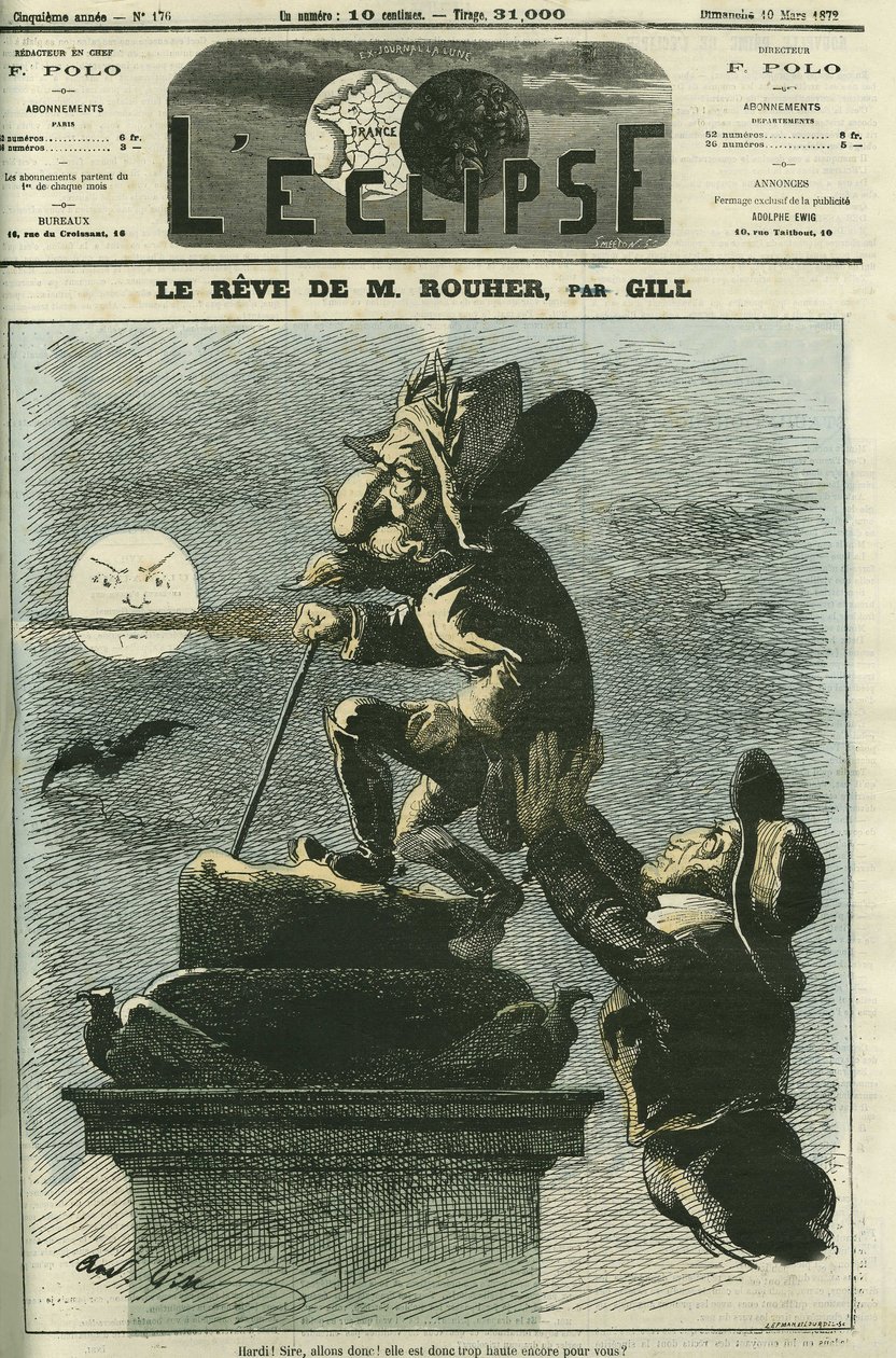 Sen Rouhera, Evžen Rouher (1814-1884), politik, ministr Napoleona III. a vůdce bonapartistické strany, sní o návratu Napoleona III. Obálka „“L