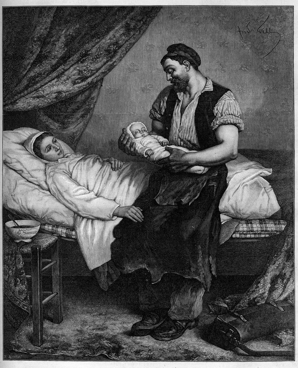 Ten nový (novorozenec). Rytina podle obrazu Andre Gilla (1840-1885) v „The Illustrous World““ č. 1283 z 29. října od Andre Gill