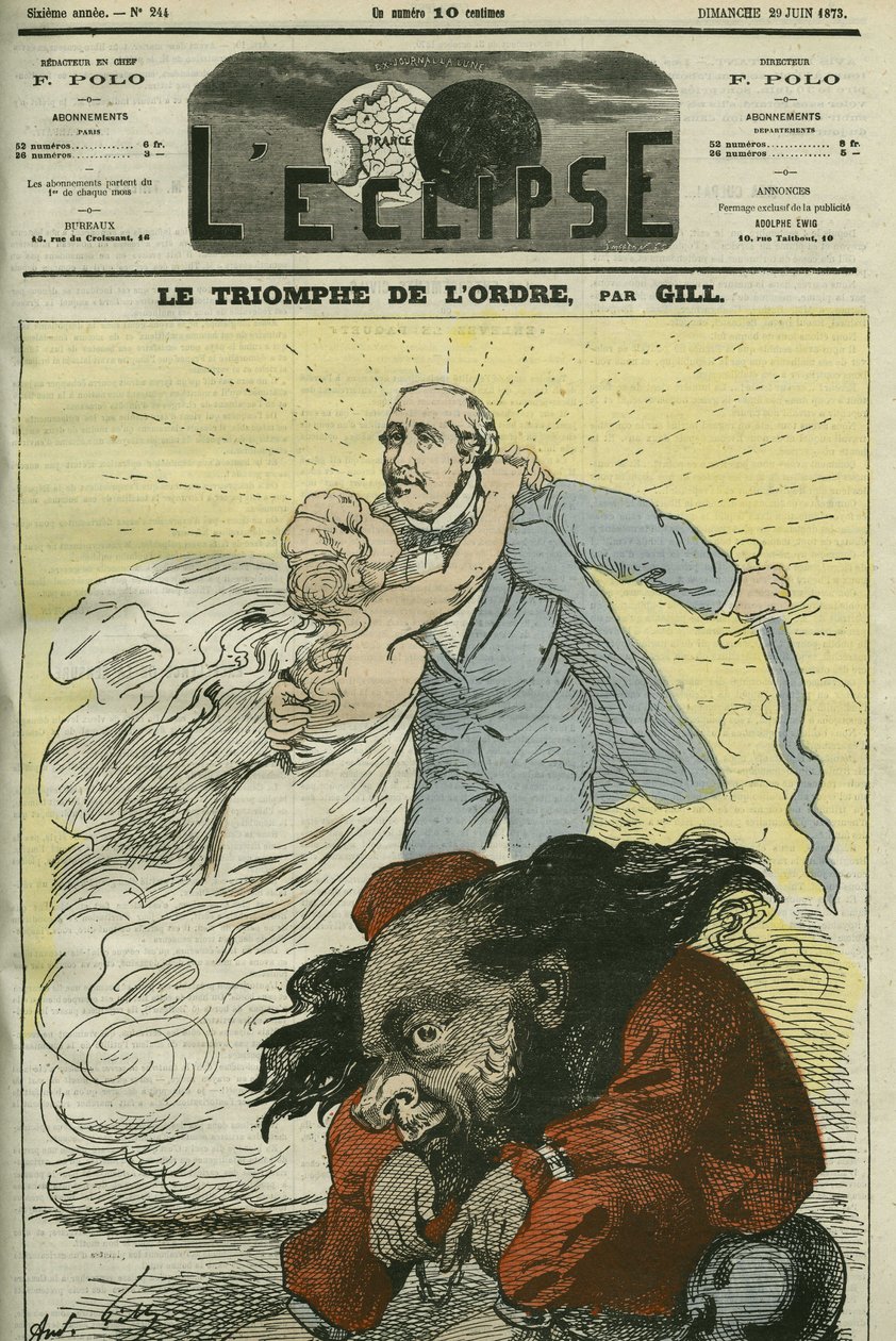 Triumf řádu, karikatura Gilla, vyjmenovaná řádem založeným vévodou z Broglie (1821-1901). Obálka “”L
