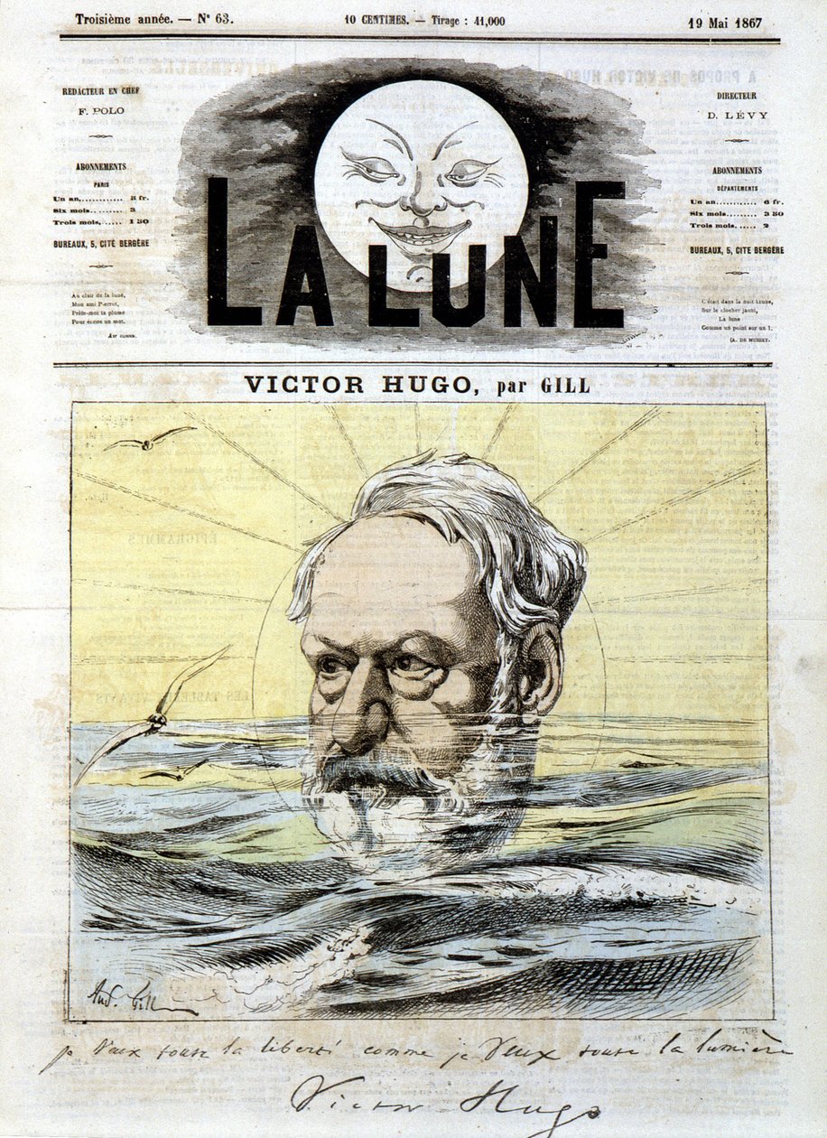 Victor Hugo – od Gilla, v „“La Lune““ z 19.5.1867 od Andre Gill