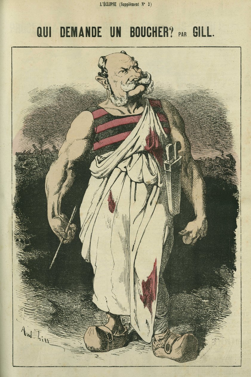 Kdo žádá řezníka, karikatura Viléma I. Německého (1797-1888), vítěze války z roku 1870. v „“L
