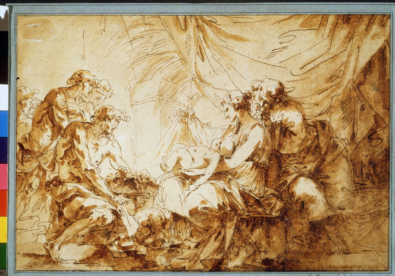 ""Klanění Ježíška" (Klanění Ježíška) Kresba perem Andre Jean Le Brun (Lebrun) (1737-1811) Puškinovo muzeum, Moskva od Andre Jean Lebrun