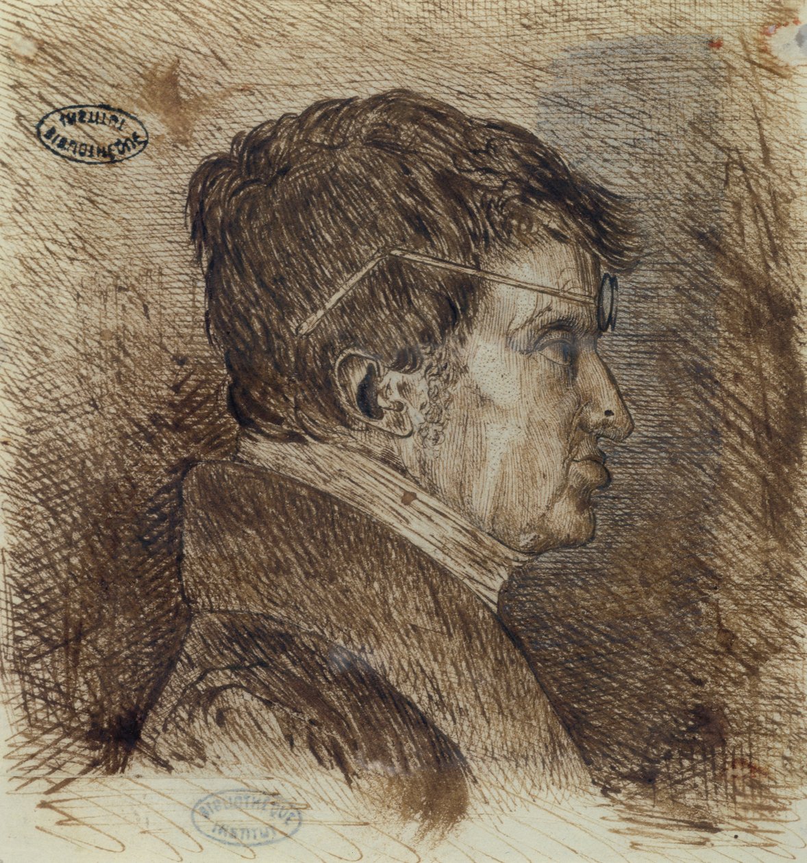 Autoportrét 1775-1836, pero a inkoust na papíře z počátku 19. století od Andre Marie Ampere