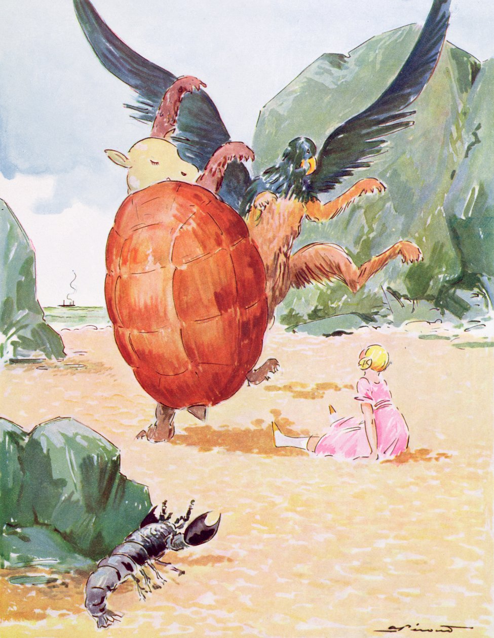 Alice, the Gryphon a Mock Turtle, ilustrace z 