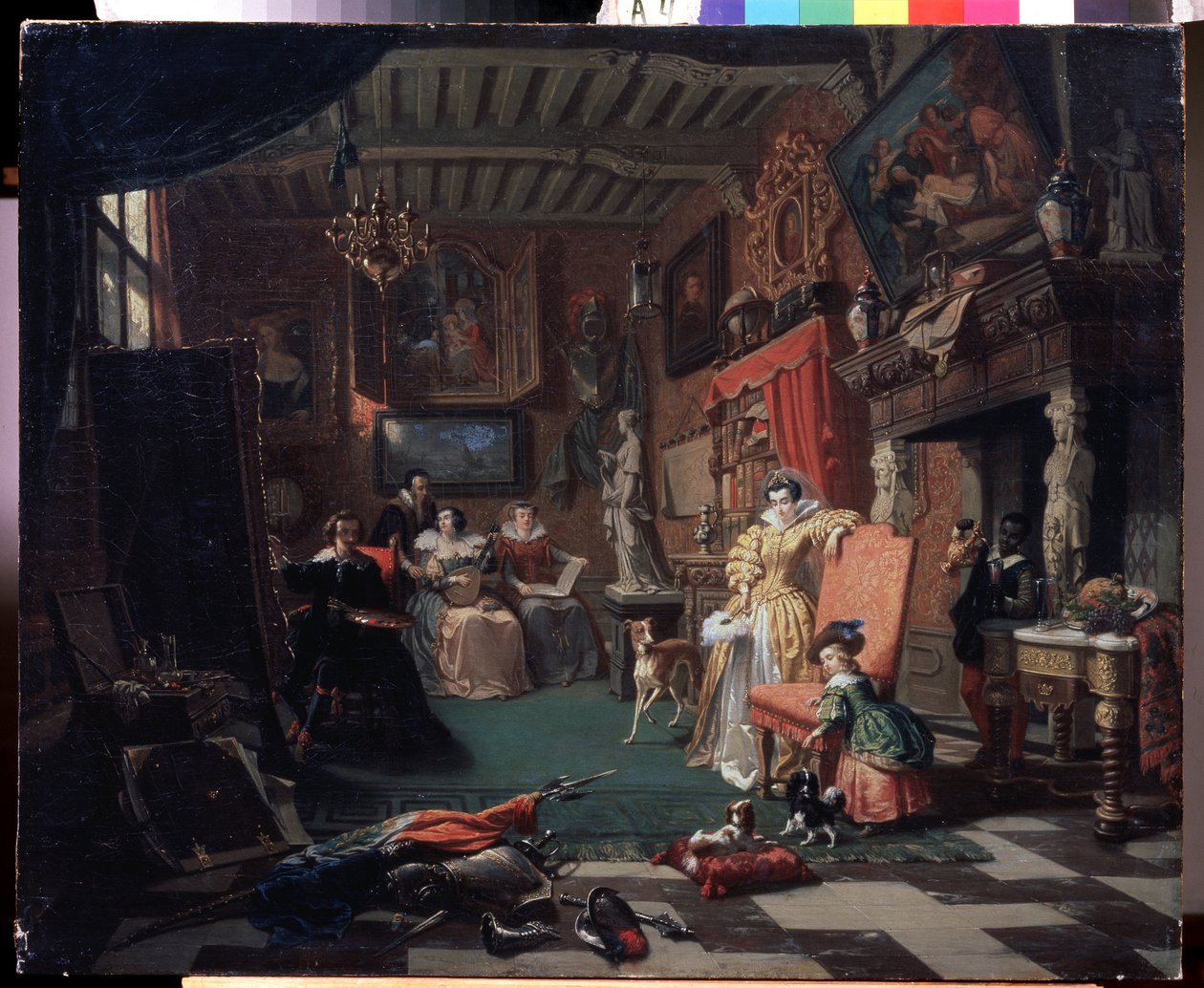 ""Ateliér malíře Anthonyho (Antoona) van Dycka (1599-1641) maluje portrét"" (Sir Anthonis van Dyck maluje portrét) Obraz Andre Plumot (1829-1906) 1853 Regionální muzeum umění, Kaluga Rusko od Andre Plumot