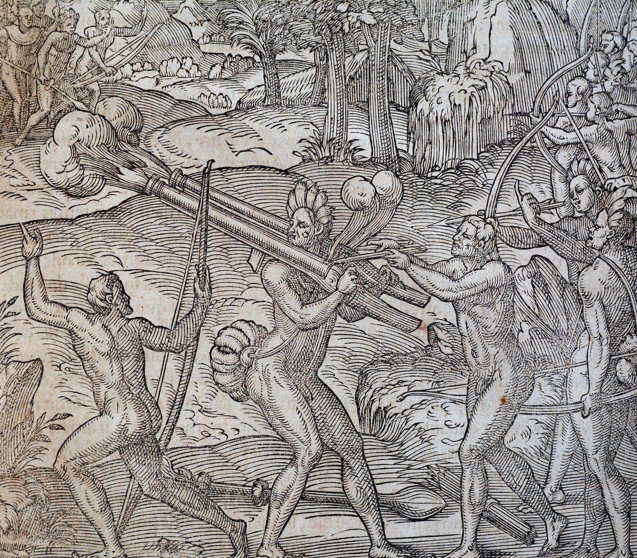 Bitva mezi domorodci v Kanadě, rytina z Cosmographie Universelle, Andre Thevet, Paříž 1575 od Andre Thevet