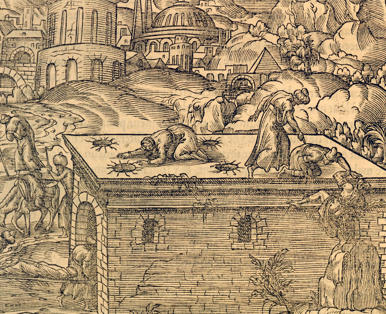 Křesťanský hřbitov Acheldemach, rytina z Cosmographie universelle, od Andre Thevet (1504-1592), Paříž od Andre Thevet