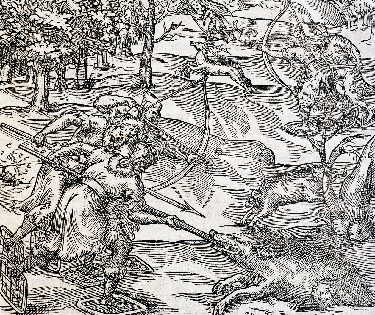 Indiánský lov kance, rytina z Universal Cosmology, Andre Thevet (1504-1592), Paříž od Andre Thevet
