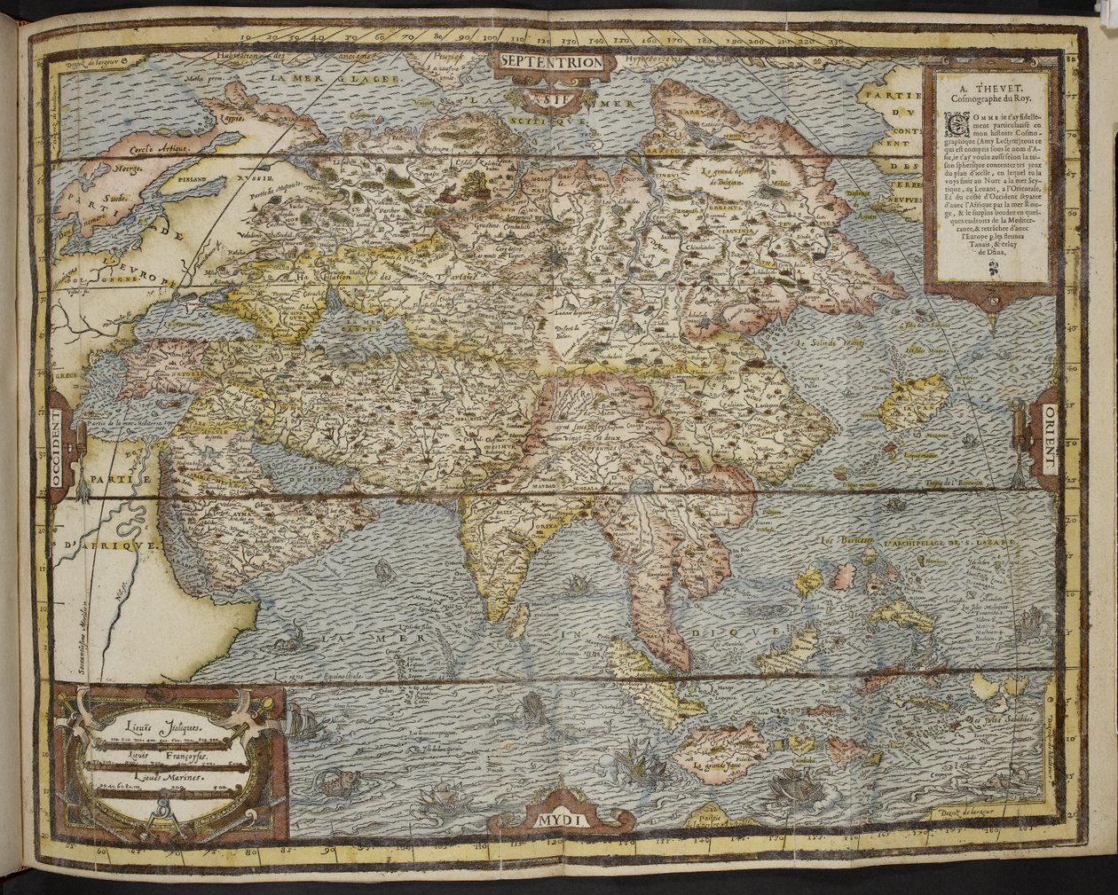 Mapa Asie, Univerzální kosmografie André Thevet od Andre Thevet