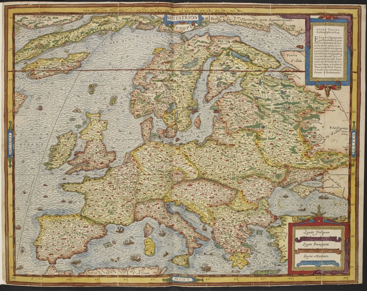 Mapa Evropy, Univerzální kosmografie André Thevet od Andre Thevet