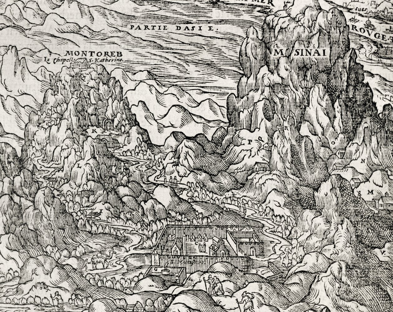 Horská oblast Sinaje, rytina Andre Thevet (1504-1592), Paříž, Francie od Andre Thevet