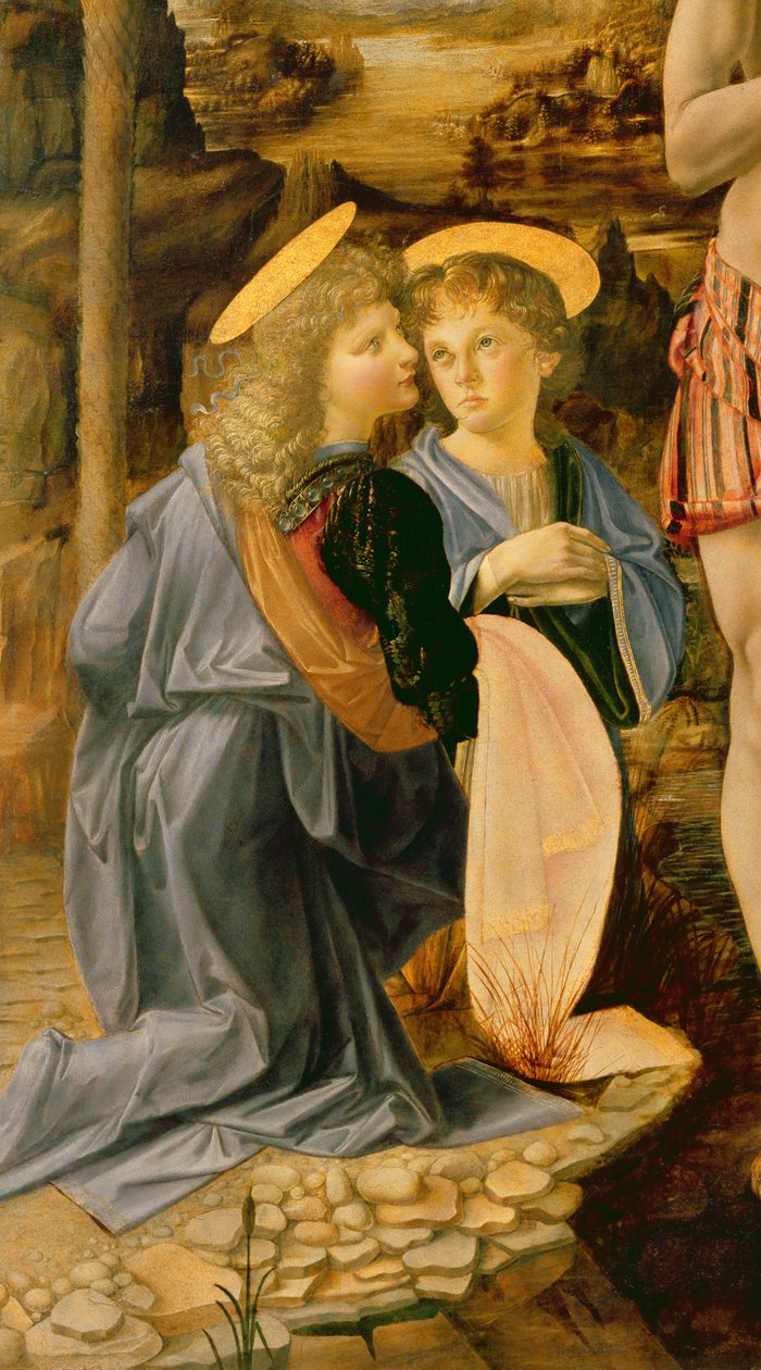 The Baptism of Christ by John the Baptist, c.1475 (detail of 362326) od Leonardo da Vinci