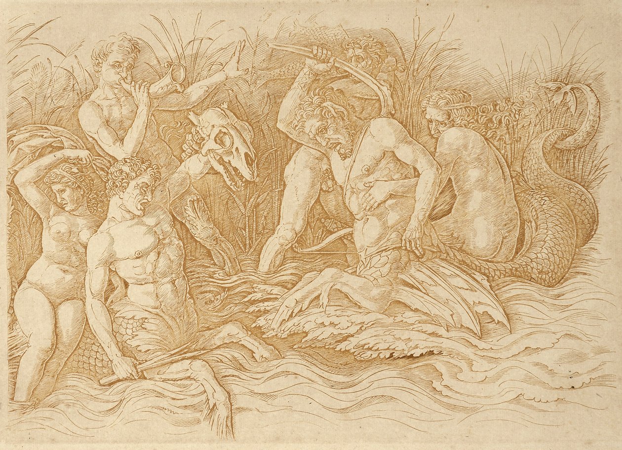 bitva mořských bohů od Andrea Mantegna