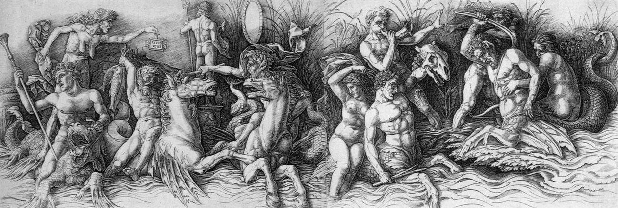 Bitva mořských bohů od Andrea Mantegna