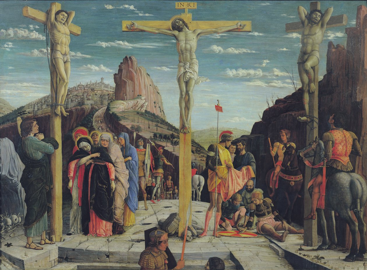 Kalvárie, centrální panel predely z oltářního obrazu svatého Zenona z Verony, 1456-60 olej na desce) od Andrea Mantegna
