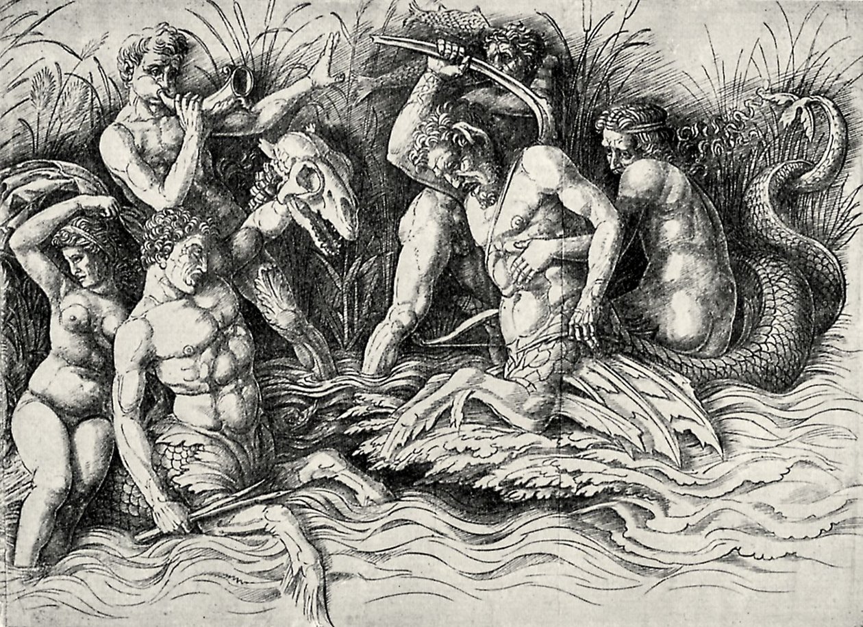 Bitva mořských bohů od Andrea Mantegna