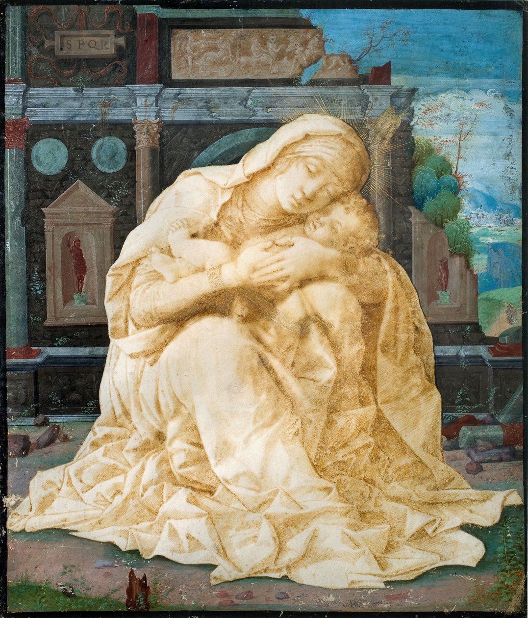 Madona s dítětem proti starodávným ruinám od Andrea Mantegna