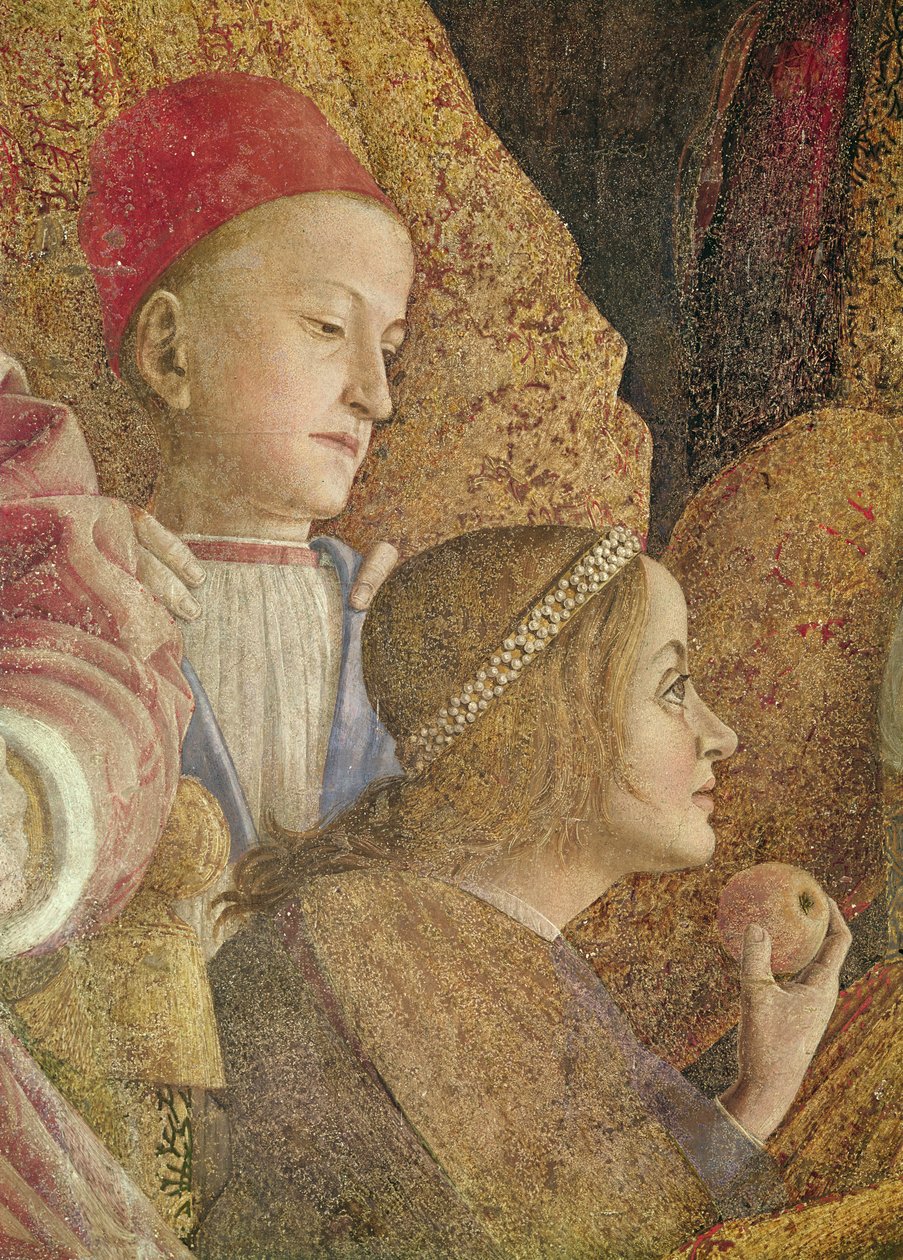 Marchese Ludovico Gonzago III z Mantovy se svou rodinou a dvořany, (detail Gonzagových dětí), kolem 1465-74 (detail 78461) od Andrea Mantegna