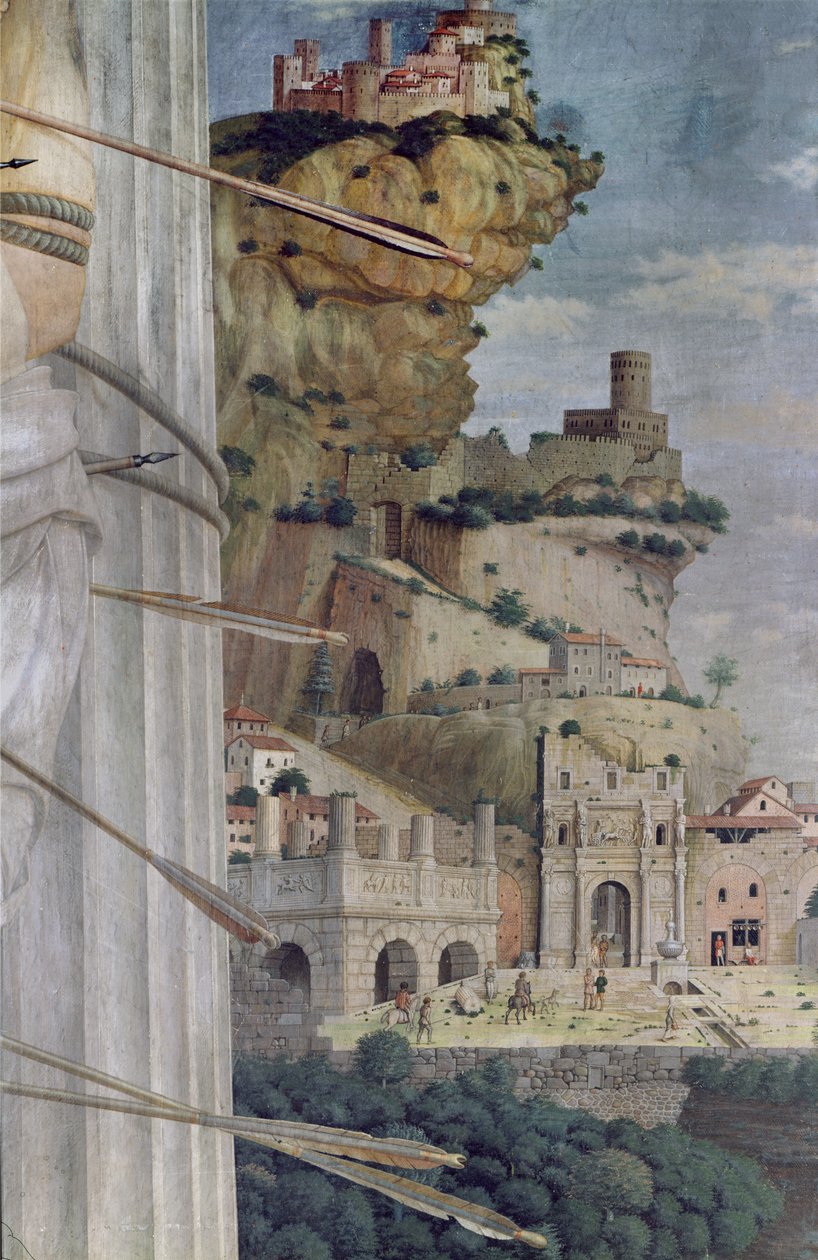 Svatý Šebestián, detail krajiny, 1481 od Andrea Mantegna