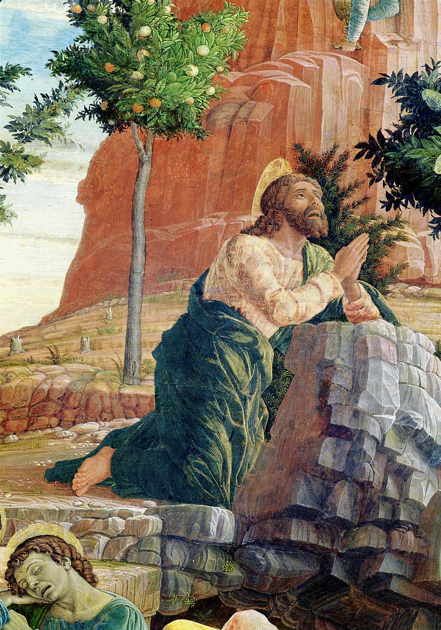 Agónie v zahradě, levý panel predel z oltářního obrazu sv. Zena z Verony, 1456-60 (detail 214241) od Andrea Mantegna