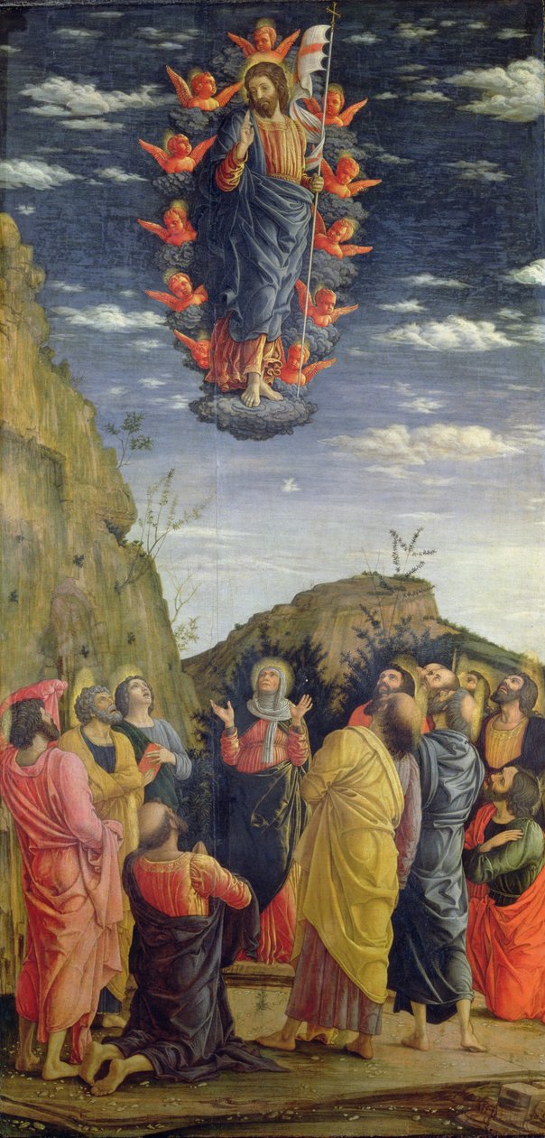 Nanebevstoupení, levý panel z oltáře, kolem 1466 (tempera na panelu) (viz také 50042) od Andrea Mantegna